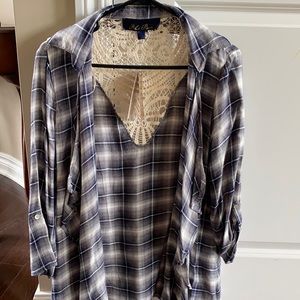 NWT cardigan. Blue plaid detail